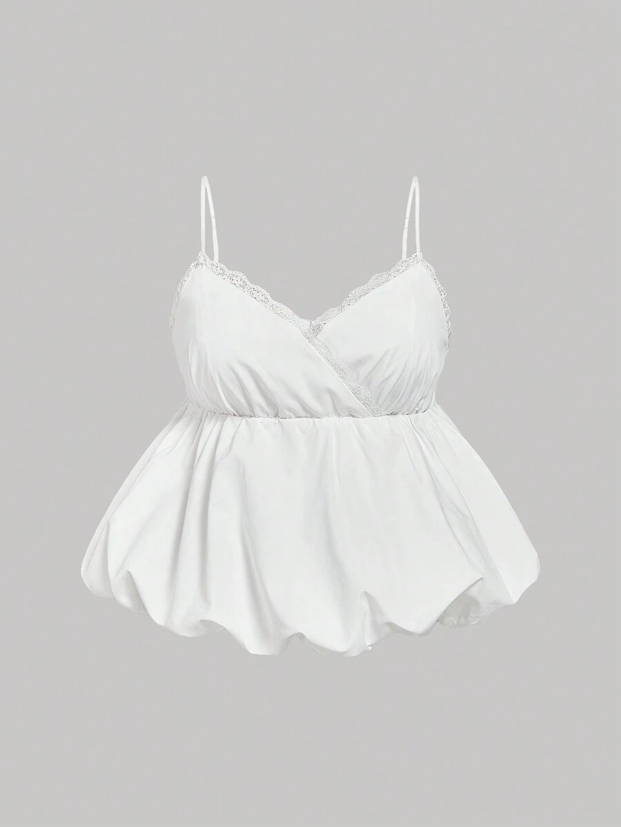 SHEIN MOD Plus Size Women Lace Trim Peplum Camisole Top,Summer Women Tops,White Tank Women Top,Summer Women Clothes,Tween Girl Clothing