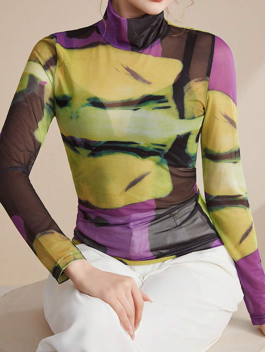 INAWLY Women's High Neck Long Sleeve T-Shirt Graphic Tees Women Tops For Spring Outfit