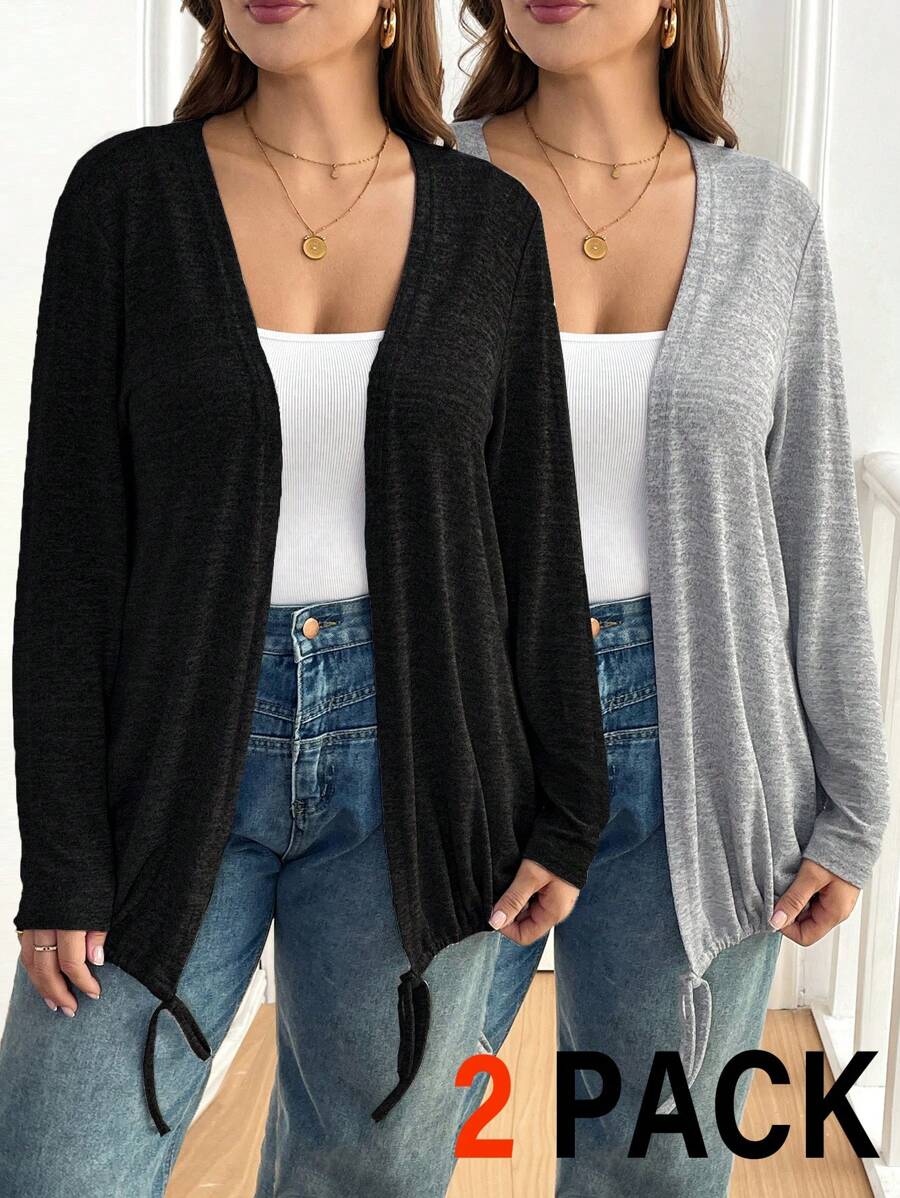 SHEIN Essnce 2pcs Plus Size Plain Casual Long Sleeve Jacket Set