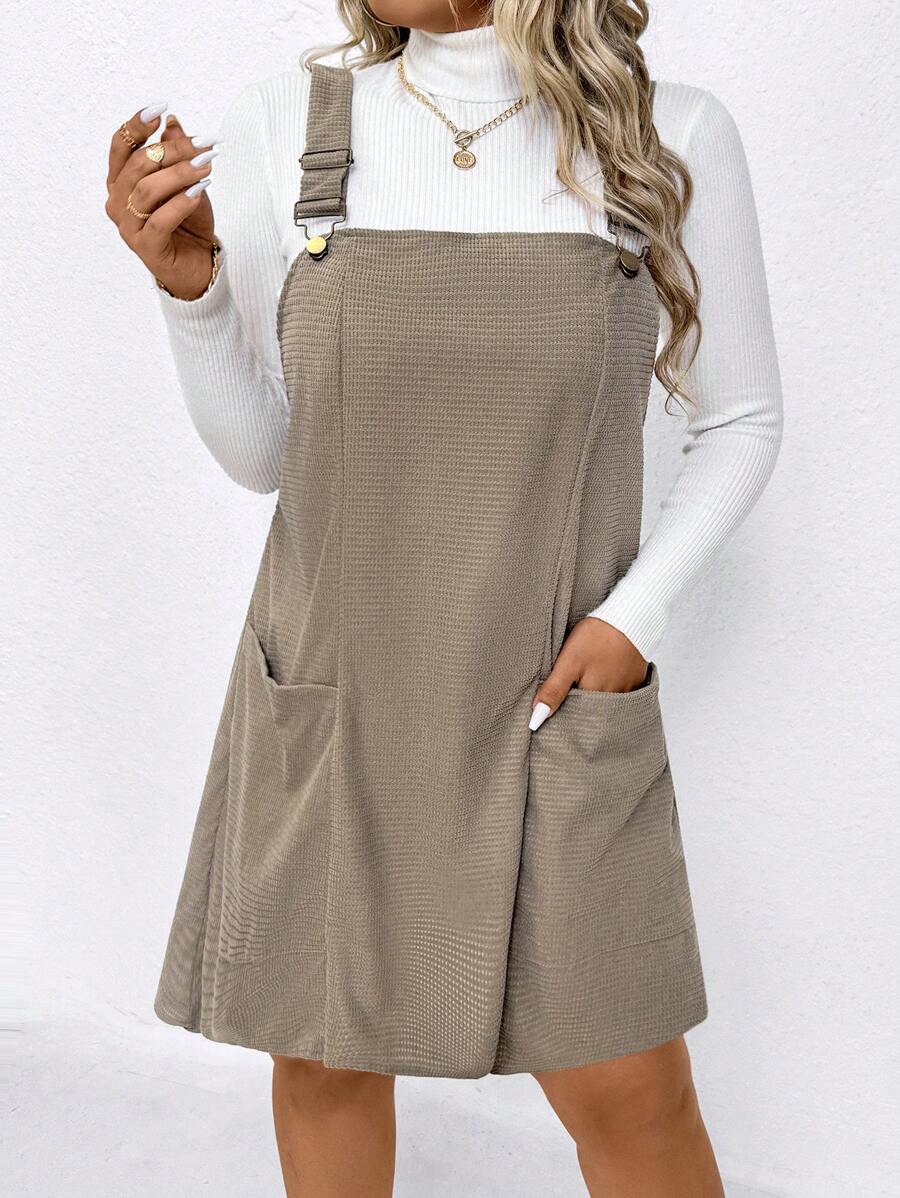 SHEIN LUNE Plus Size Women Casual Corduroy Strap Dress, Winter