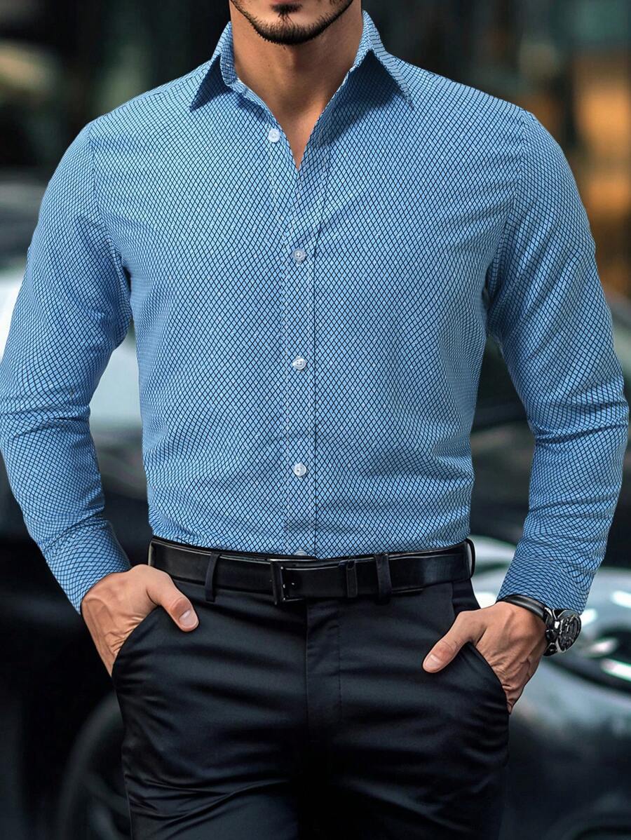 Manfinity Mode Camisa de manga larga de cuadros casual para hombre, otoño