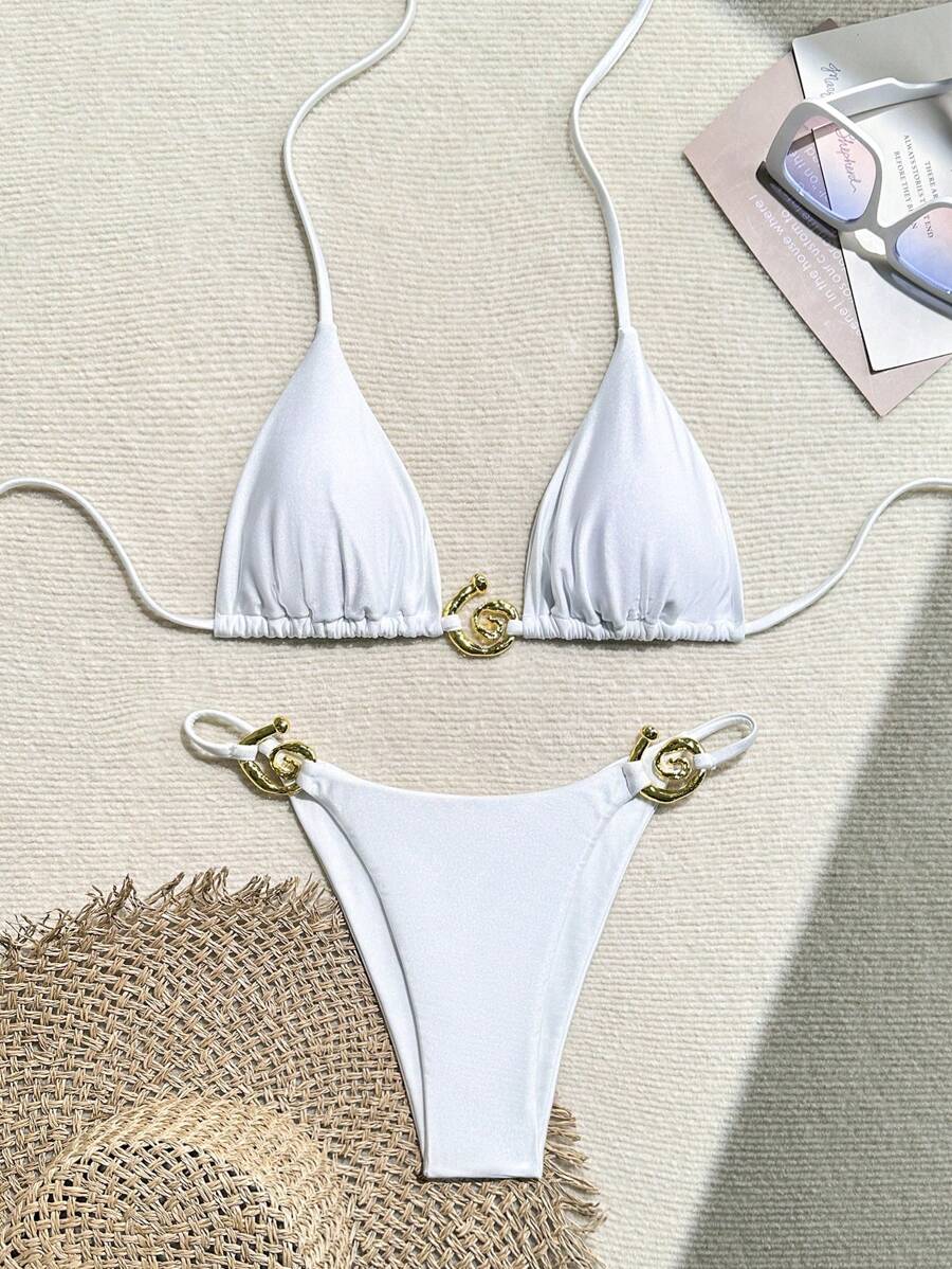 Women Solid Color Fashionable Sexy Bikini Set Summer