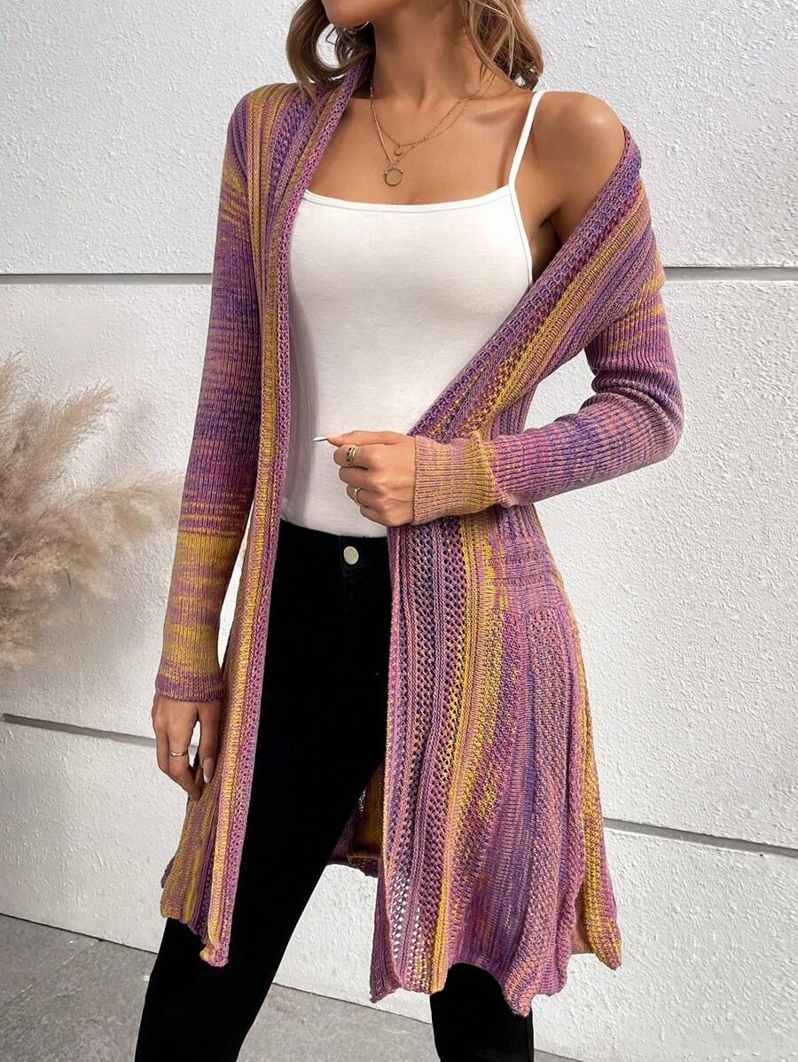 SHEIN LUNE Women's Casual Ombre Cardigan With Waist Cinching, For Autumn