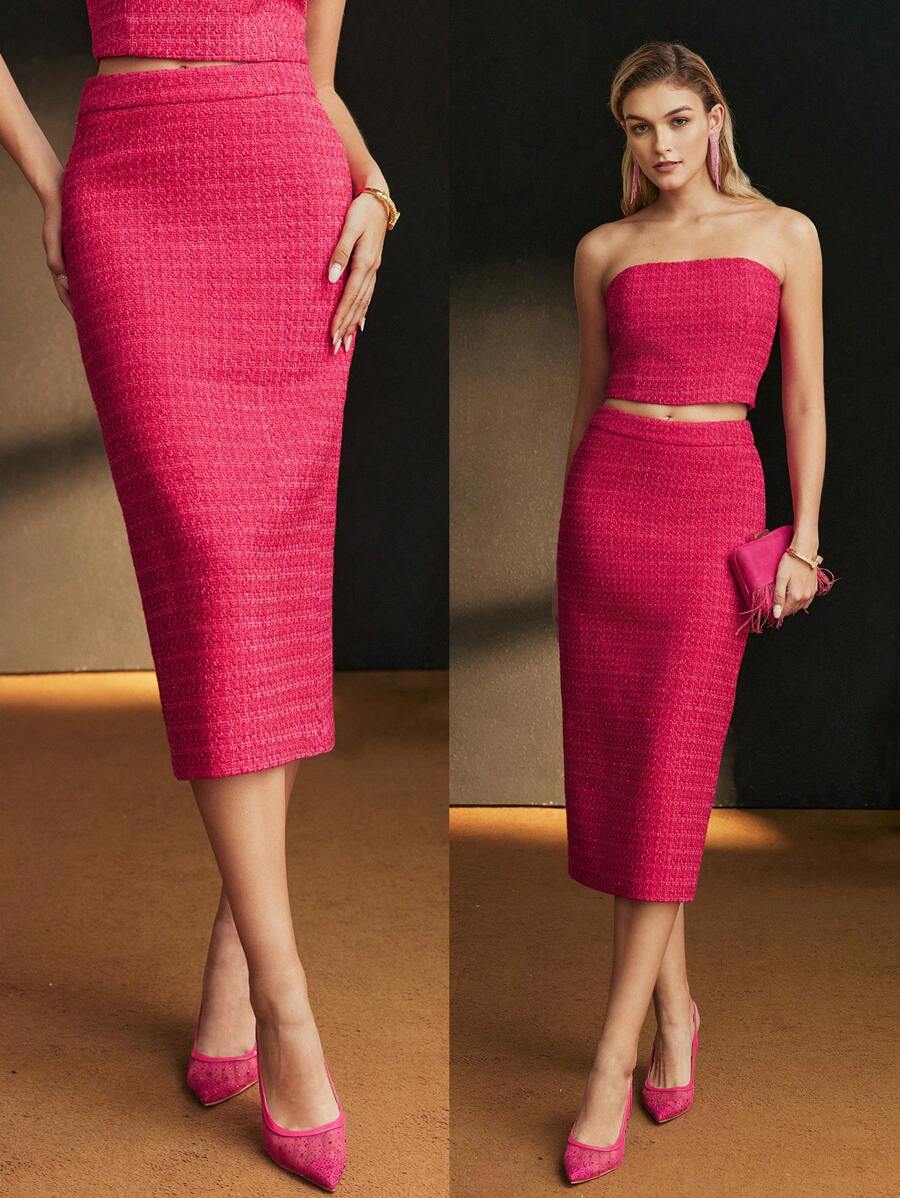 MOTF Soiréza TWEED ELASTIC WAIST PENCIL SKIRT