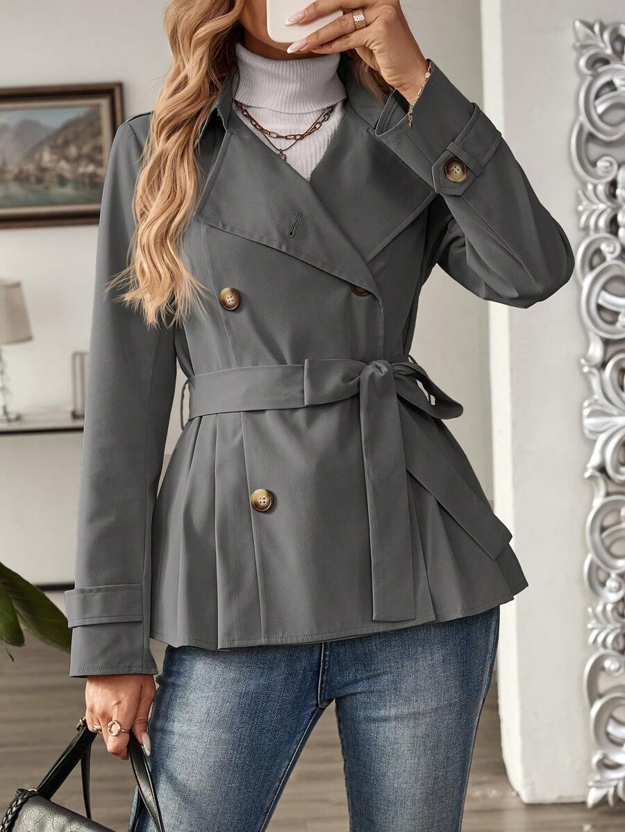 EMERY ROSE Women's Casual Wide Lapel Double Breasted Belted Trench Coat