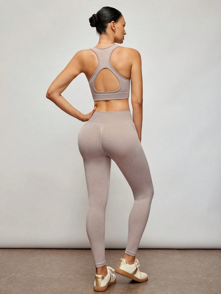 Activina Activina 2pcs Seamless Yoga Set Gym Set Cut Out Back Tank Top Hip-Hugging Leggings Workout Women Set