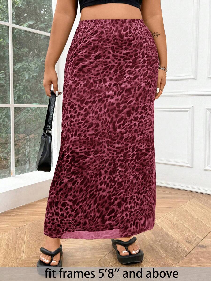 SHEIN Tall CURVE Plus Size Fashion High Waist Leopard Print Skirt For Casual Outing