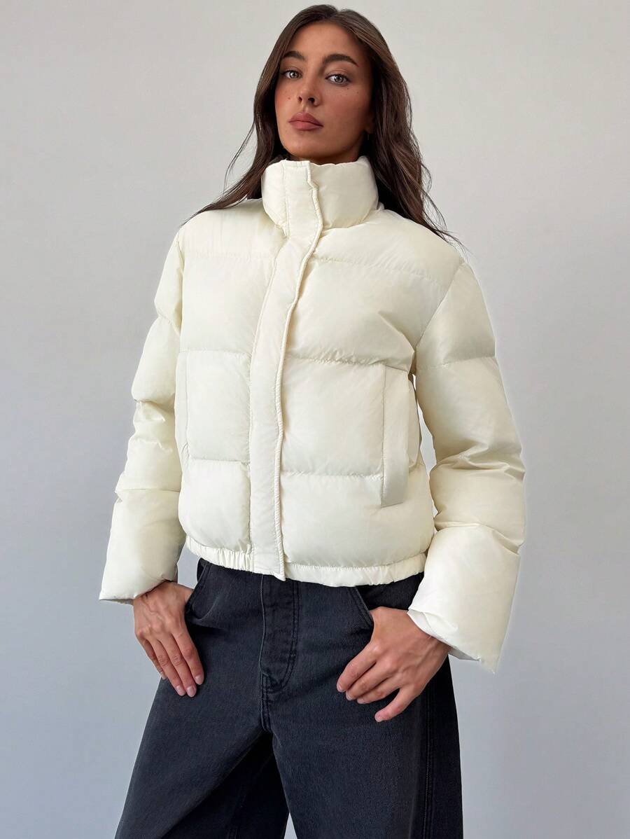 Aloruh Small Stand Collar Long Sleeve Pocket Women Winter Coat