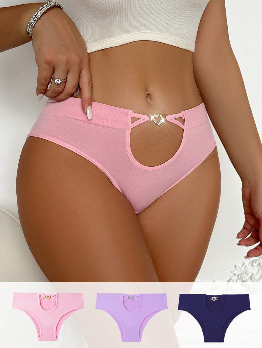 3-częściowe damskie bezszwowe majtki bikini w jednolitym kolorze