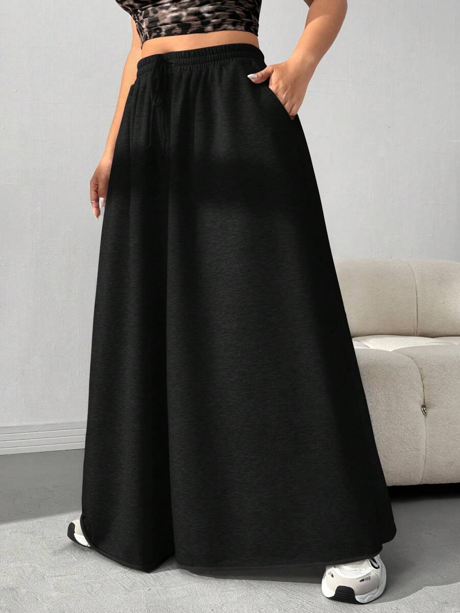 SHEIN EZwear Pantalones casuales de talla grande con cintura ajustable y pierna ancha