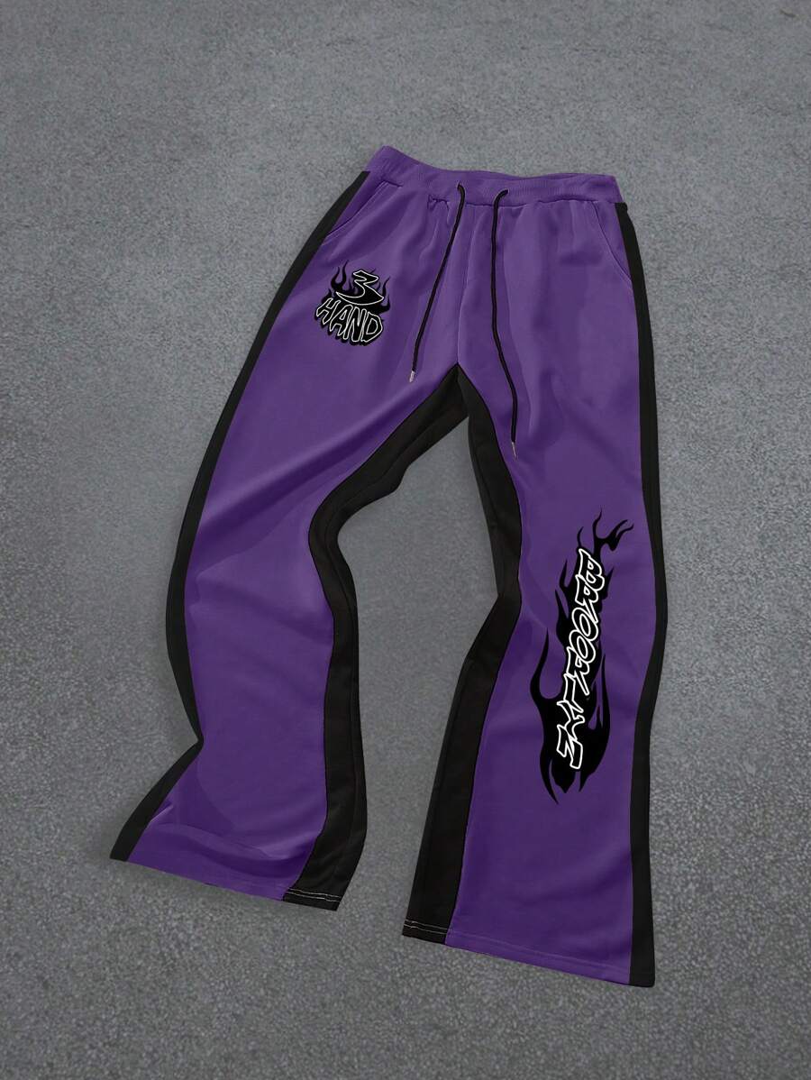 Manfinity EMRG Pantalón de chándal informal para hombres con bloqueo de color e impresión de letras con cordón