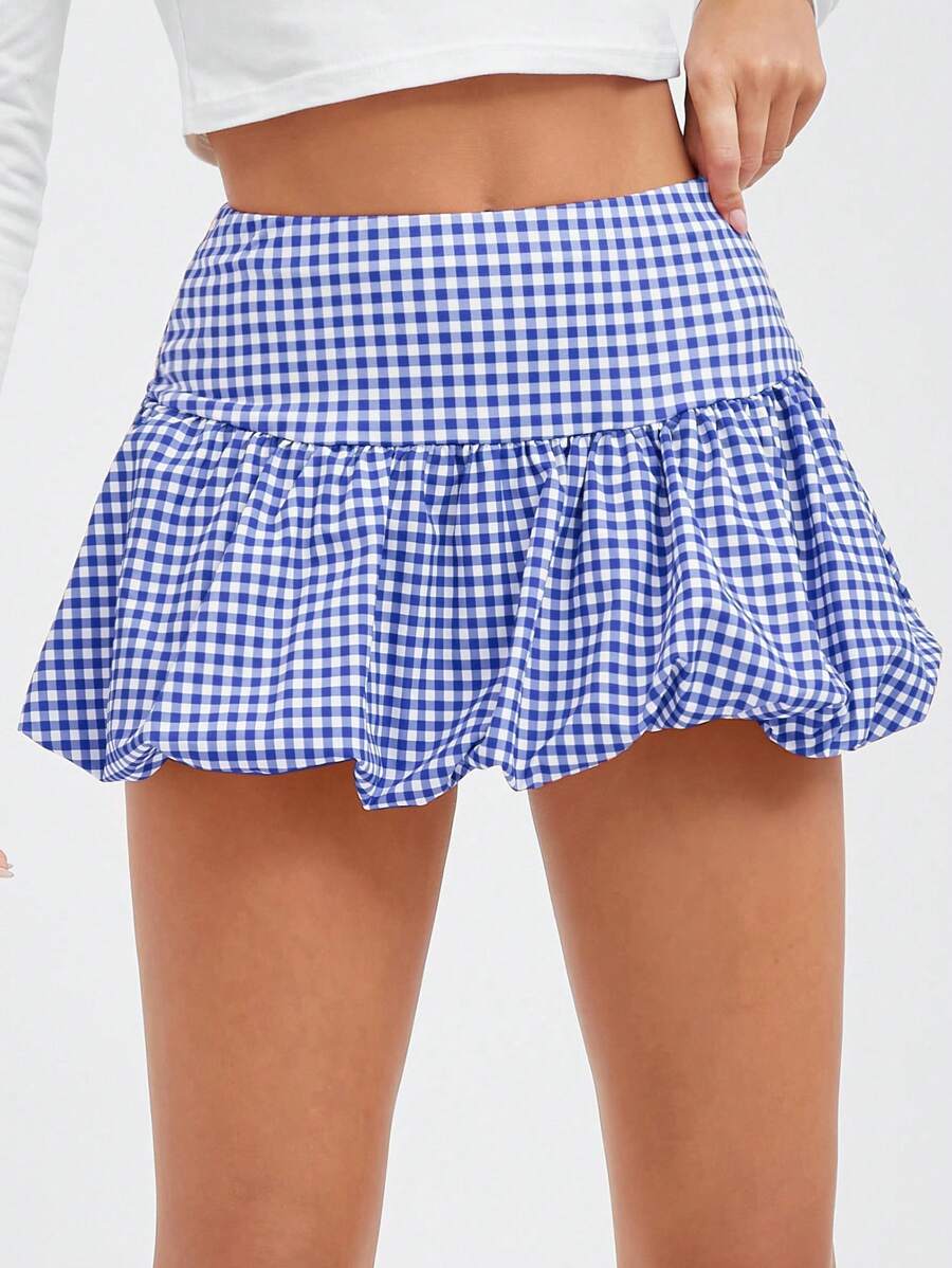 SHEIN EZwear Ladies' Plaid Print High Waist Ruffle Mini Skirt