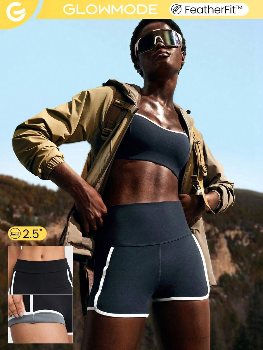 GLOWMODE 2,5" FeatherFit™ opvouwbare short met ultralage tailleband en contrasterende strepen Low Impact Yoga Daily