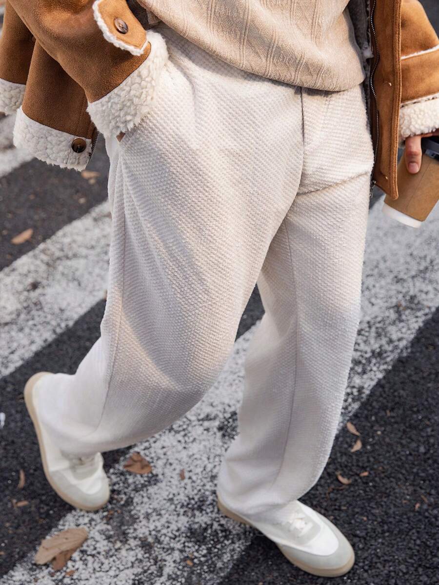 Manfinity VCAY Pantalones casuales de pierna recta con cintura elástica tejida para hombre, adecuados para otoño