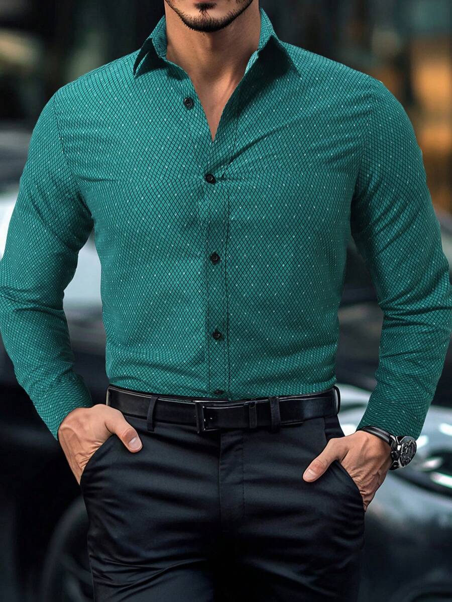Manfinity Mode Camisa informal de una a cuadros de manga larga para hombre, otoño