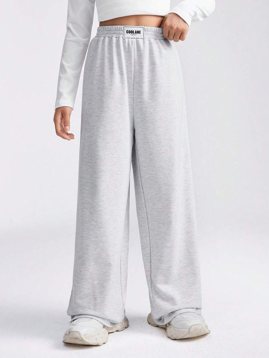 SHEIN Pantalones de chándal anchos y sueltos de punto gris básicos, cómodos, para niñas preadolescentes en primavera/verano