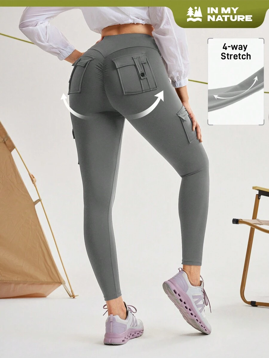 In My Nature Damskie legginsy z kieszeniami w jednolitym kolorze, odpowiednie do uprawiania sportu
