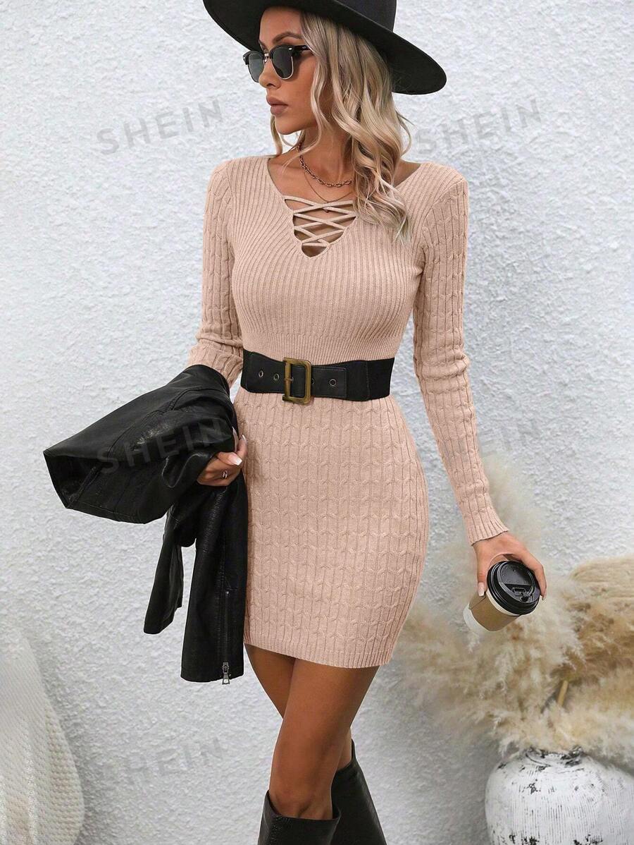 SHEIN Clasi Vestido de punto elegante y ceñido de textura simple para mujer, para el otoño