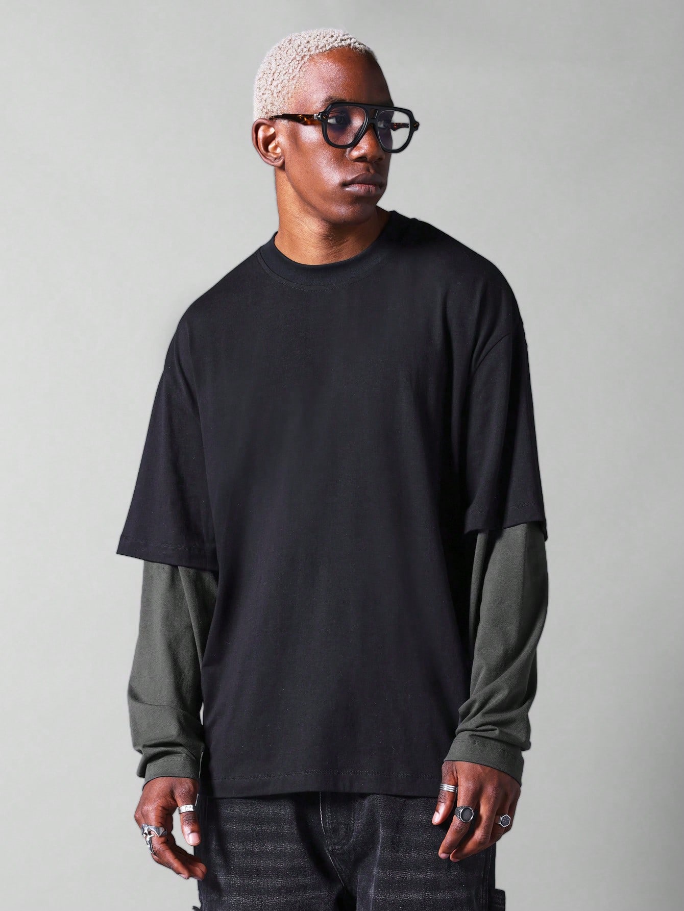 【関税・送料込】Contrast double layered t-shirts - 1408 関税・送料込】Contrast double layered t-shirts - 1408