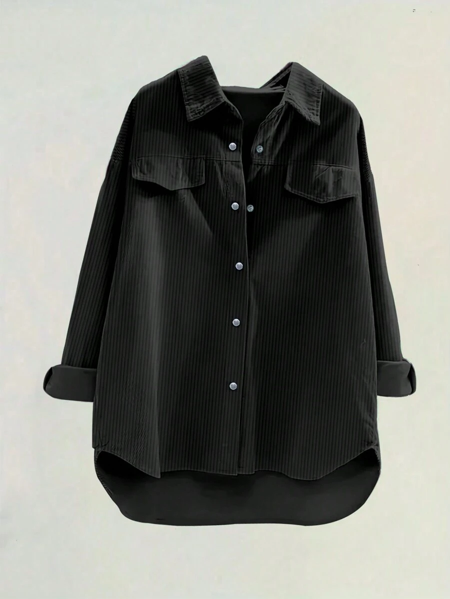 Women's Plain Button Front Casual Versatile Long Sleeve Shirt