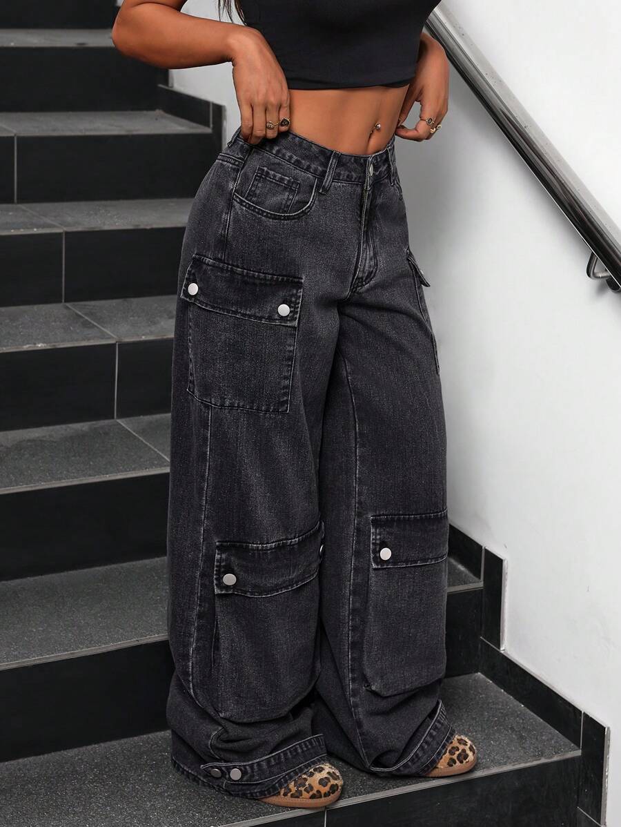 SHEIN ICON Women's Front Button Pocket Casual Jeans, Daily Wear