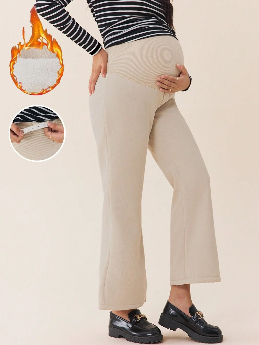 SHEIN Maternity Casual Solid Color High Waist Flared Pants, Autumn/Winter