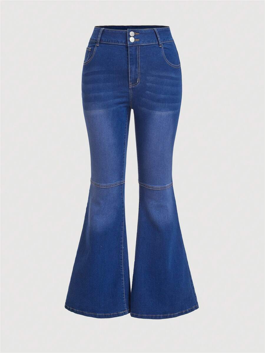 SHEIN MOD Plus Size Sexy Skinny Stretchy Flare Jeans, Blue