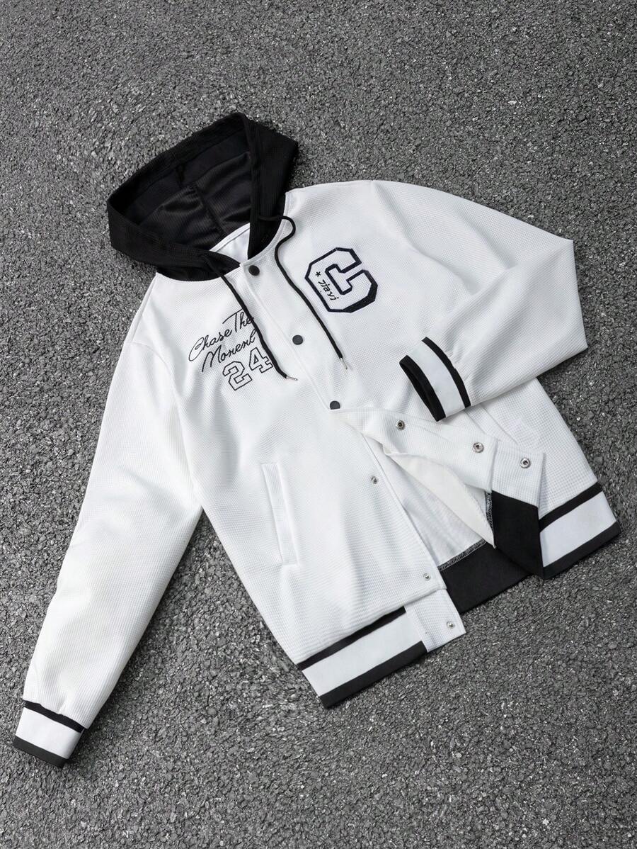 Manfinity Sport Corelite Boyfriend Style Men's Letter Embroidered Drawstring Hooded Sports Jacket