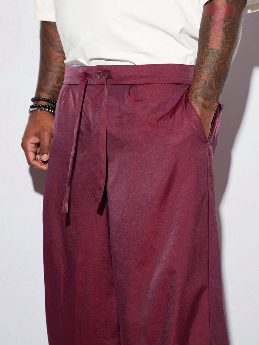 Manfinity NXTstreet Calça Longa Casual Folgada e Tecida Plus Size Masculina, Calça Larga e Lisa de Moda Casual, para Presente de Marido ou Namorado