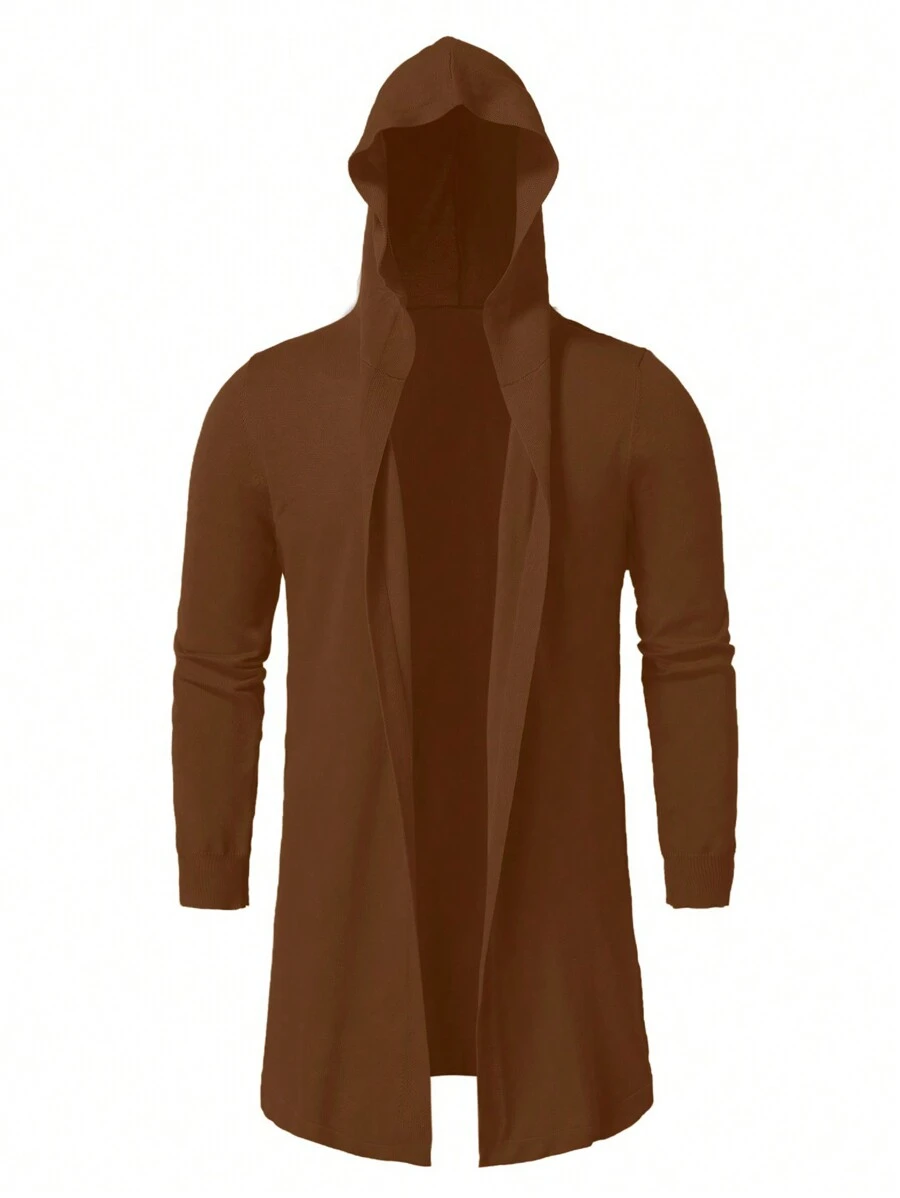 Manfinity Homme Men's Solid Color Hooded Mid-Length Cardigan, Casual Autumn