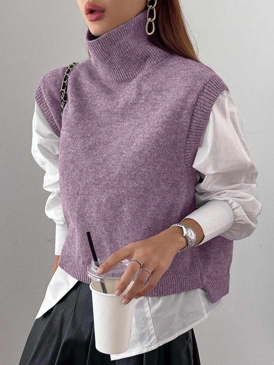 DAZY Gilet de pull col roulé de couleur unie pour femmes, thème de Noël, convient pour le printemps et l'automne
