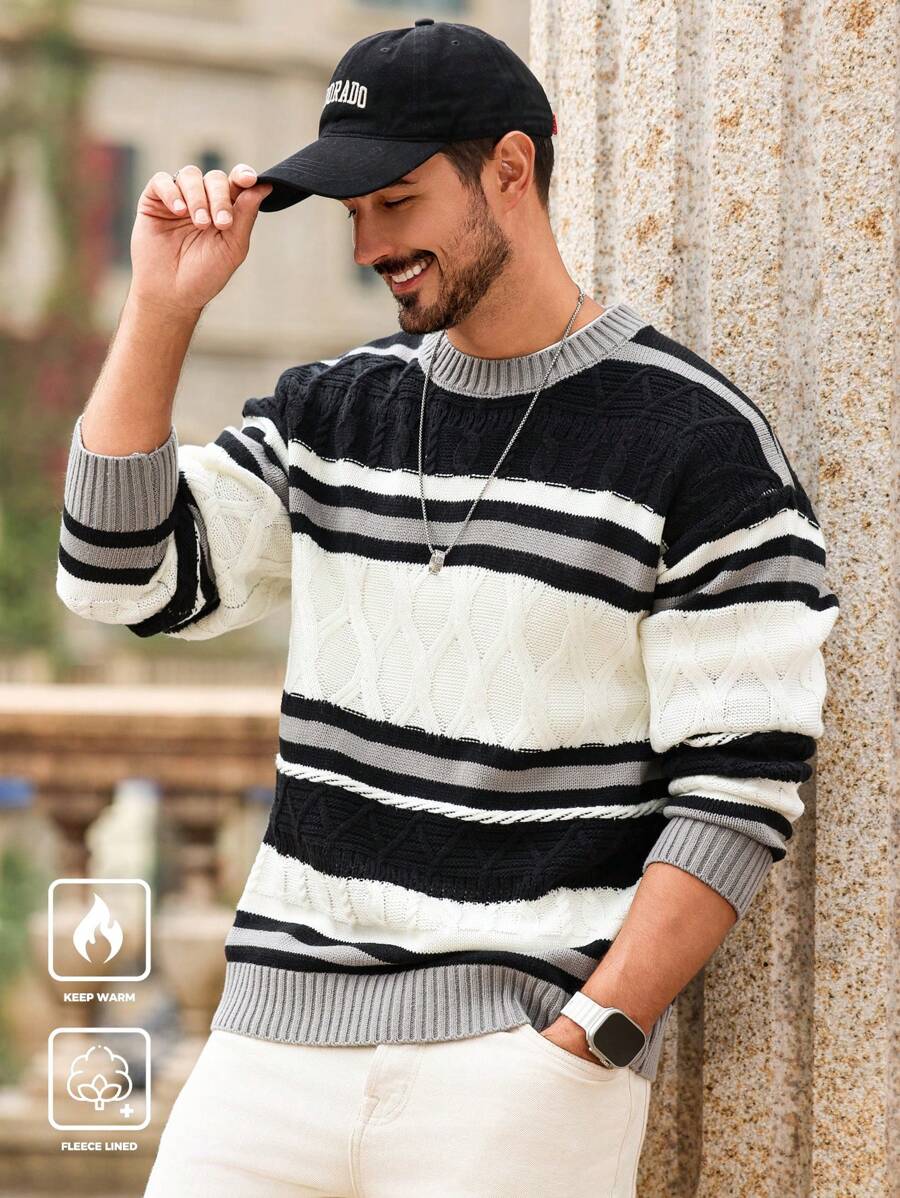 Manfinity CityGents Jersey de punto holgado con cuello redondo y bloques de color para hombre, para otoño/invierno