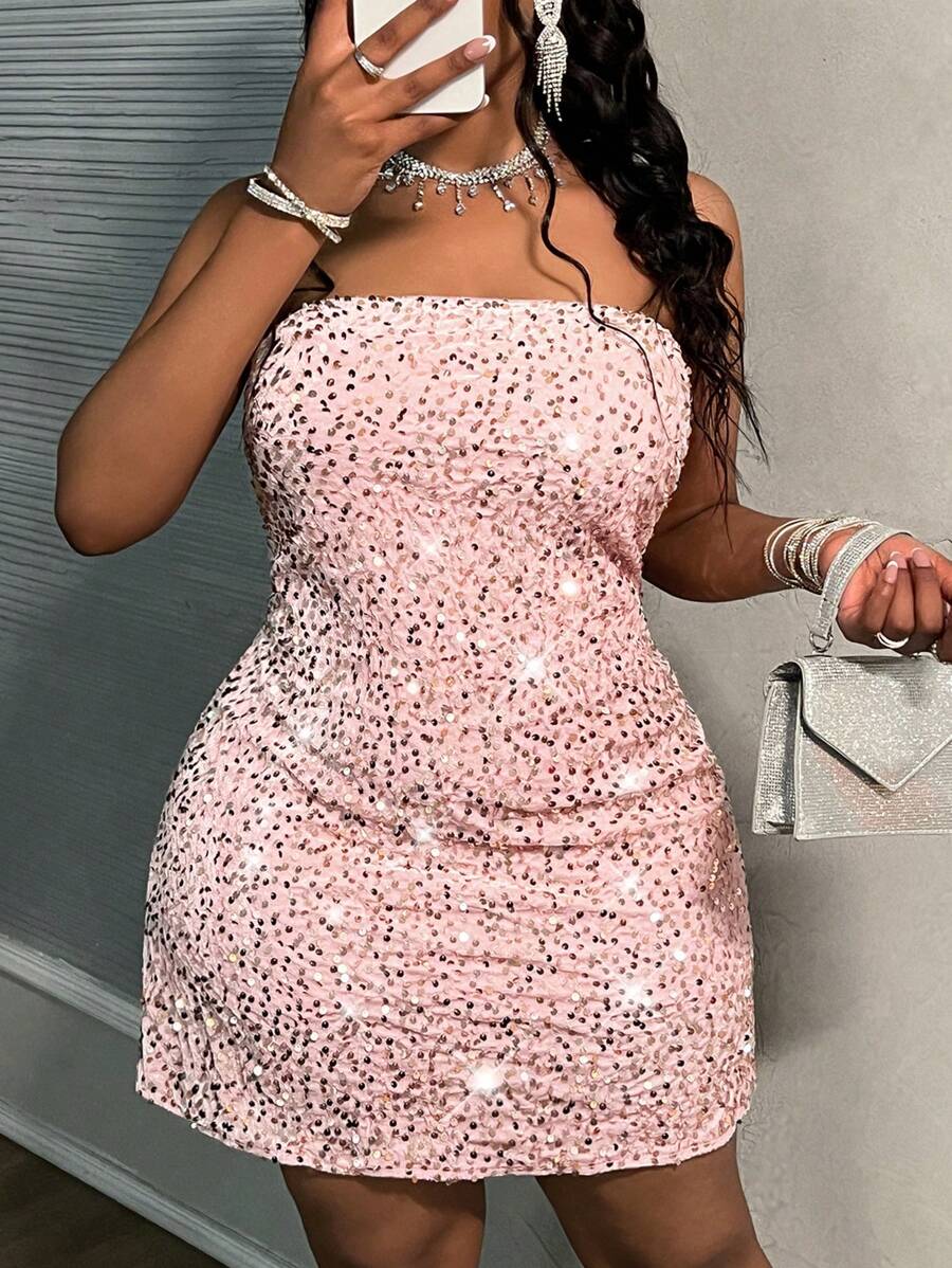 Slaydiva Robe mini élégante et pailletée avec encolure en cœur style A-line, coupe cintrée, convenant pour les fêtes, automne/hiver, grande taille
