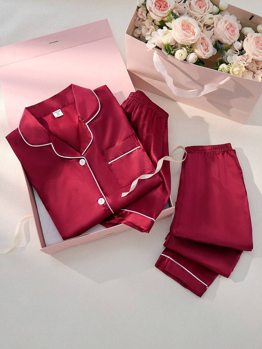 Conjunto de 3 piezas de pijama para niña preadolescente - Pantalón largo de tela de color rosa claro sólido, shorts y blusa de manga corta con cuello, conjunto casual para el hogar
