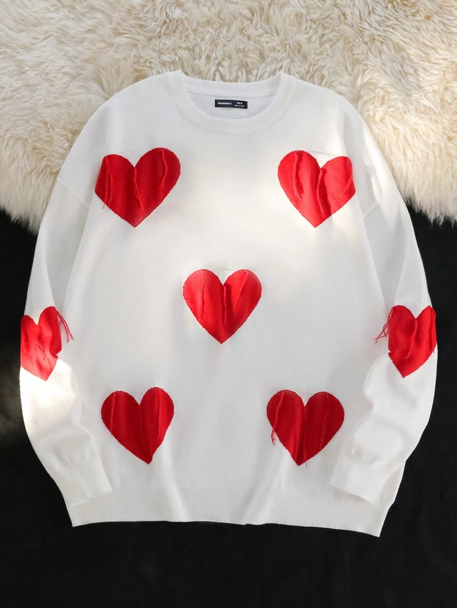 Manfinity VCAY Unisex Heart And Tassel Decor Loose Fit Crew Neck Pullover Sweater