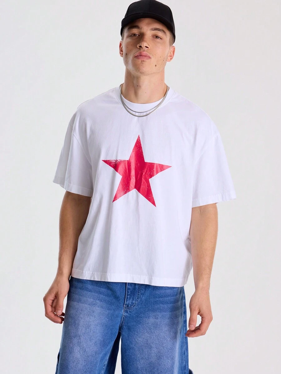 Musero Men Star Graphic Crew Neck Top