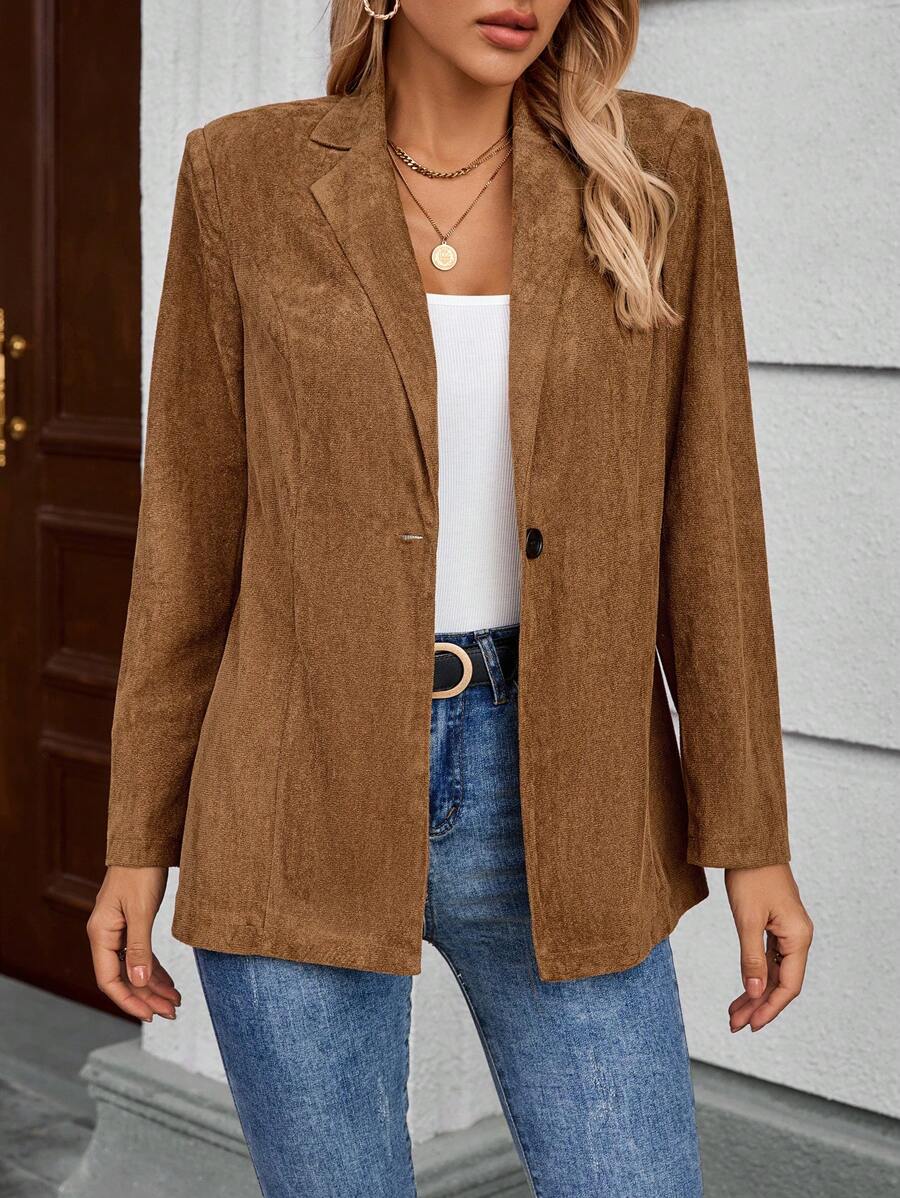 EMERY ROSE Effen kleur dames colbert met lange mouwen en knopen, elegante kantoorkleding