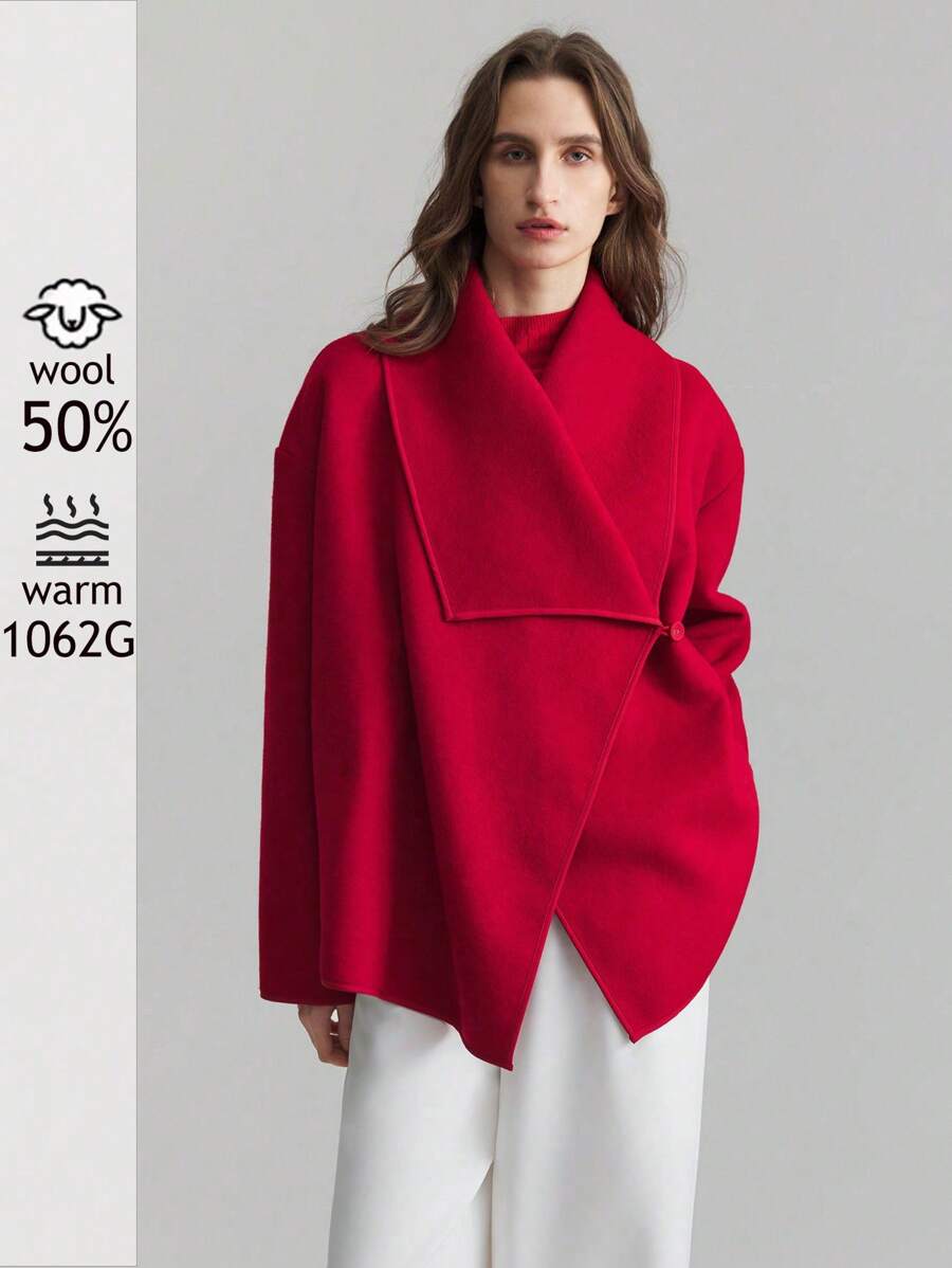 Ontre 2025 New Spring Women's 50% Wool Blend Double-Sided Woolen Jacket, Short & Elegant Red Outerwear