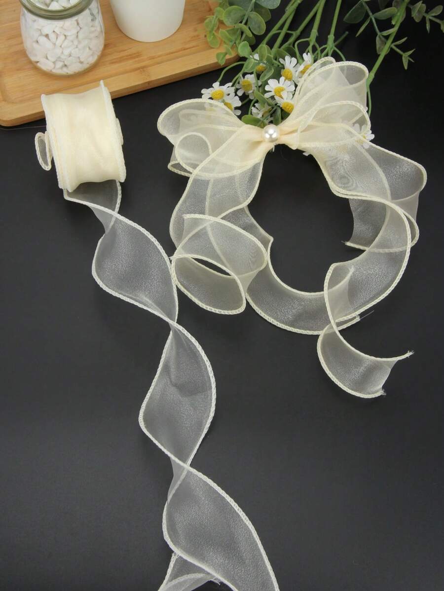 1 rol 4 cm * 900 cm beige gerolde rand lint, perfect voor bloemen- en artistieke verpakkingen, strikken, platte geschenkverpakkingen, bruiloften, festivals, feesten, Halloween-decoraties Kerstmis voor het geven van vakantiecadeaus