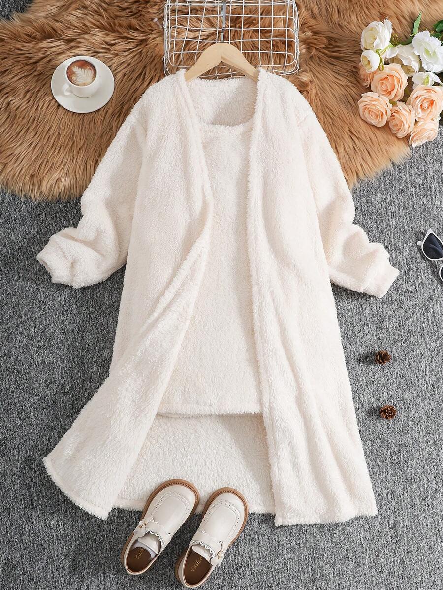 SHEIN 2 pièces Ensemble robe sans manches et cardigan casual et confortable pour filles pré-adolescentes
