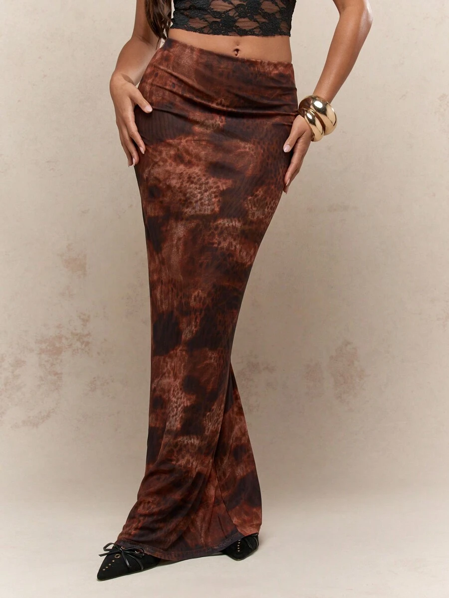 MISSGUIDED Western Printed Mesh Bodycon Maxi Skirt