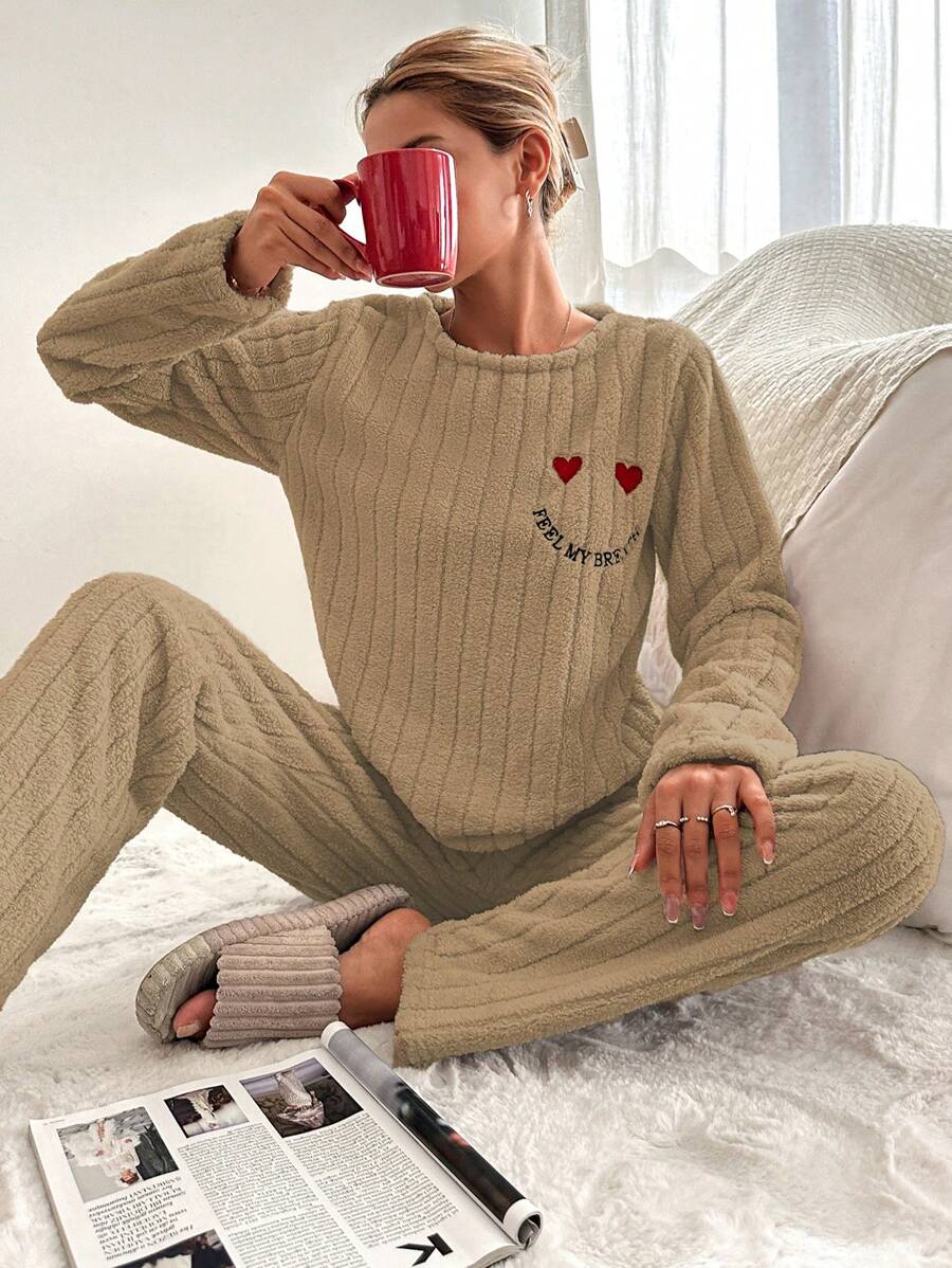 RueChic Dames ronde hals lange mouwen grafische detail casual loungewear set