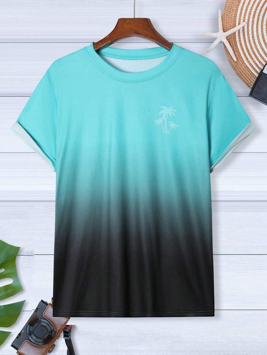 Manfinity RSRT 1pc Men's Plus Size Ombre Print Round Neck Short Sleeve Casual T-Shirt