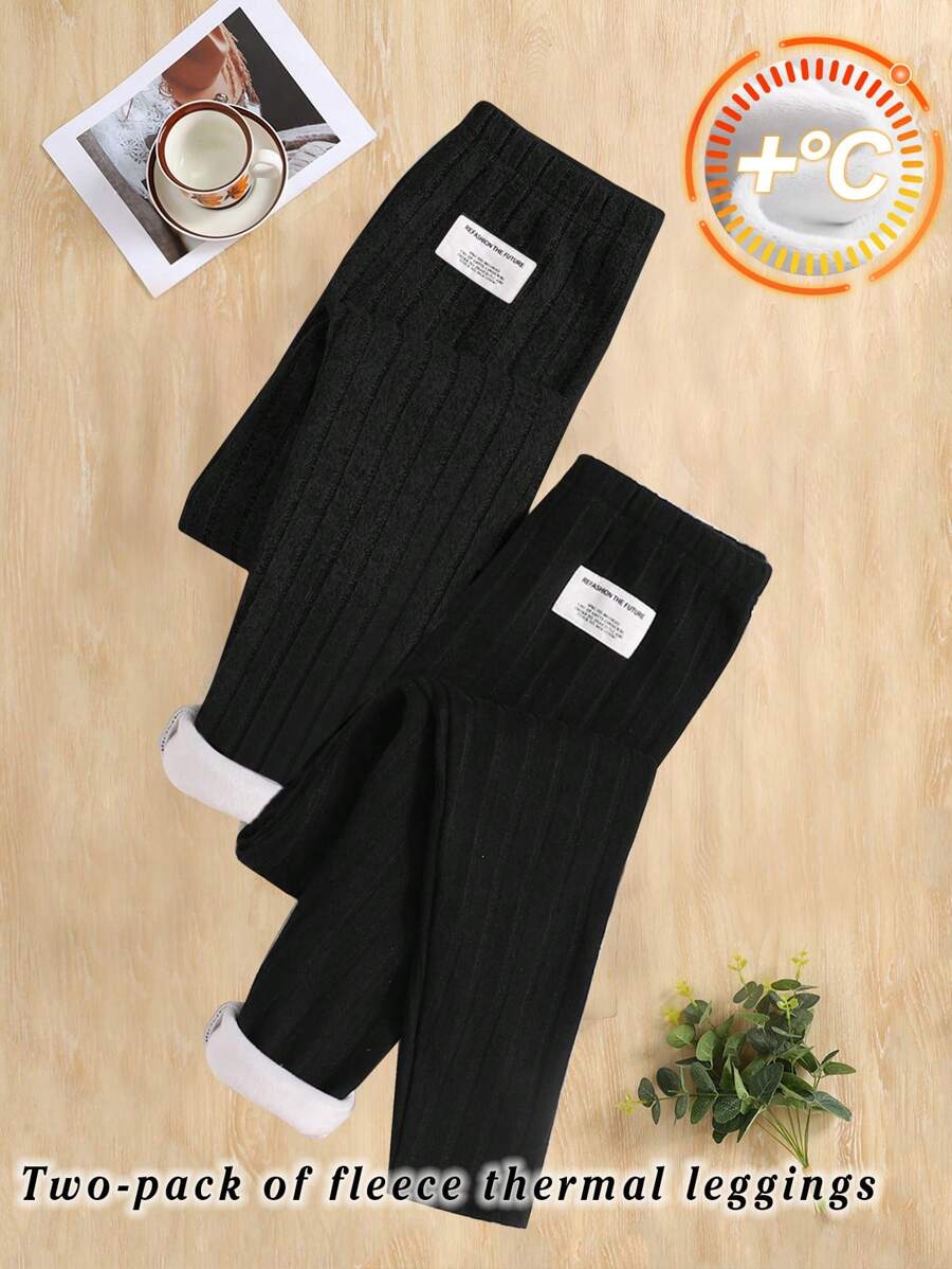 Tween Girls 2pcs/Set Tight Ribbed Graphic Applique Casual Leggings Set