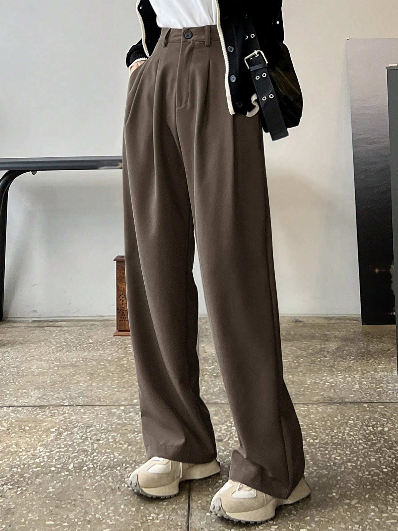 ★GENERAL IDEA★ WOMAN Daily Basic Slacks [BEIGE] / WBC1L115 Women High Waisted Wide Leg Work Dress Pants with Pockets