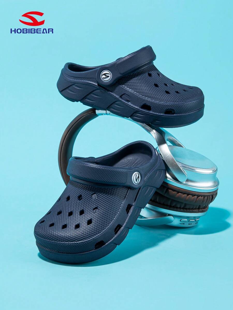 1 Pair Hobibear Deep Blue Fashionable & Cute Clogs, Unisex Toddler Infant Crawling Shoes, Kids' Beach Sandals Suitable For All Seasons
