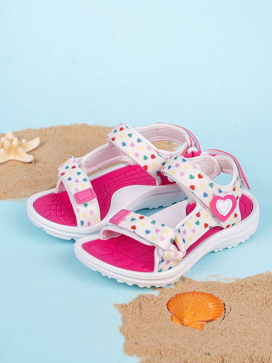 Sandalias deportivas para niñas, ligeras y transpirables, con decoración de corazones, con correa ajustable de doble , de fácil puesta y quitado, aptas para uso casual, al aire libre, playa, vacaciones, actividades y vuelta al colegio