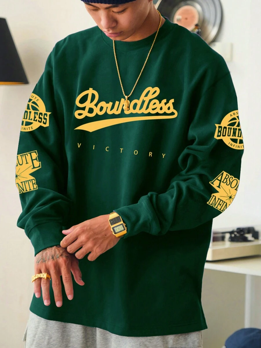 Manfinity Sporsity Camisetas casuales de manga larga con cuello redondo y diseño de letras para hombre