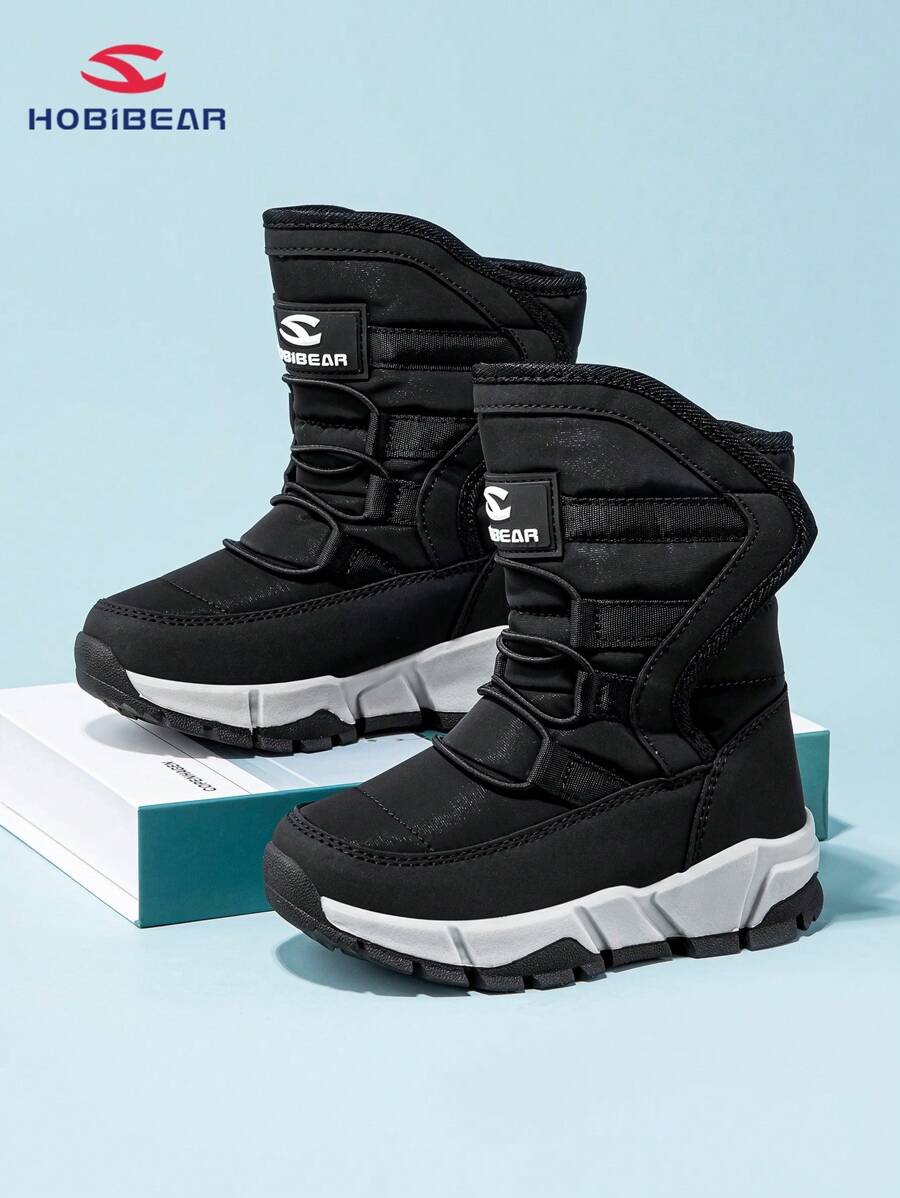 1 Pair All Black Insulated Snow Boots, Waterproof Mid-Calf, Non-Slip, For Kids Boys & Girls, Winter