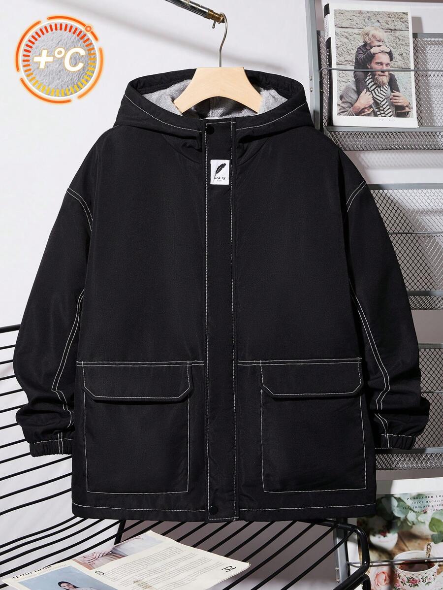 SHEIN Teen Boy 1pc Casual College Retro Losse Kleur Streep Werkkleding Zakken Plus Naad Geweven Markeringen Jas Homecoming, Renaissance, Herfstoutfits, Teen Boy Kleding, Luchthaven, Cocktailparty, Herfst/Winter Winter